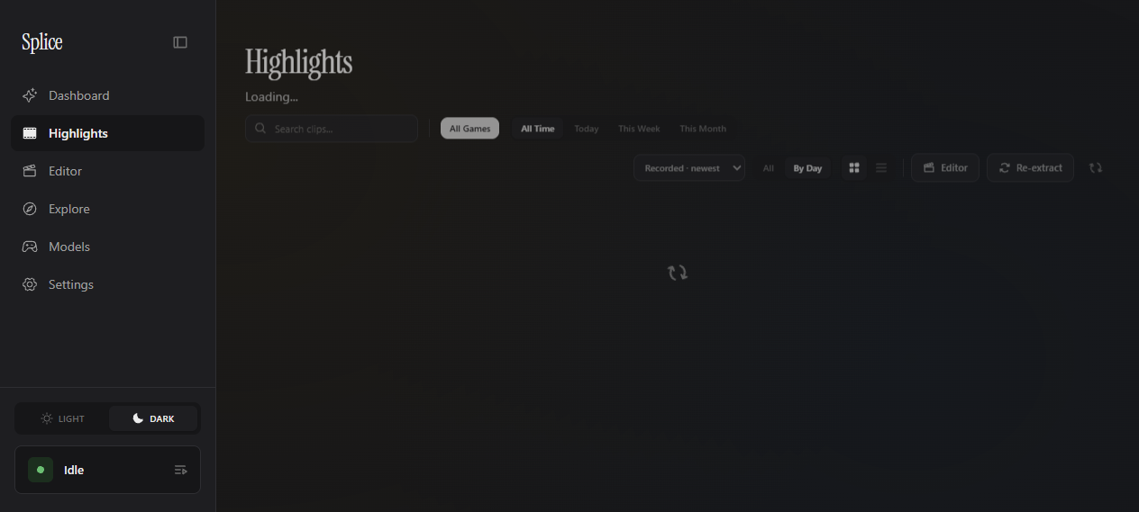 Games page in Splice showing built-in and custom games